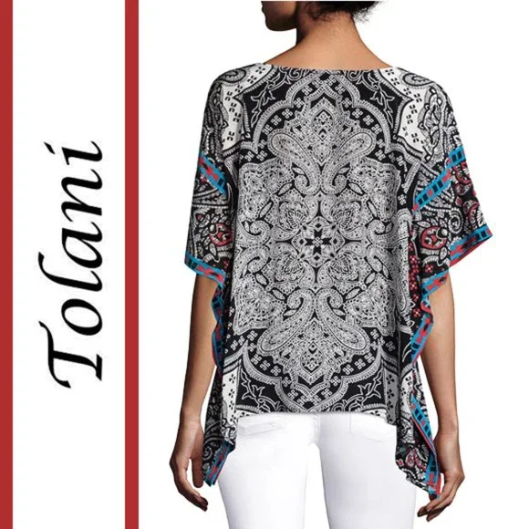 Tolani | 'Briyanna' Multi-Printed Silk V Neck Top - Picture 7 of 12